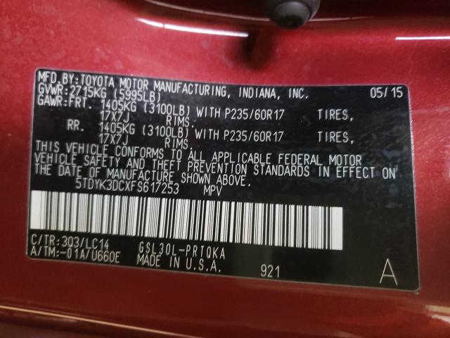 Photo 9 VIN: 5TDYK3DCXFS617253 - TOYOTA SIENNA XLE 