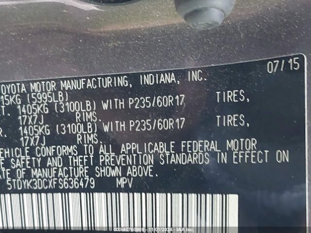 Photo 8 VIN: 5TDYK3DCXFS636479 - TOYOTA SIENNA 