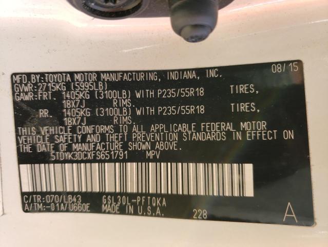 Photo 12 VIN: 5TDYK3DCXFS651791 - TOYOTA SIENNA XLE 