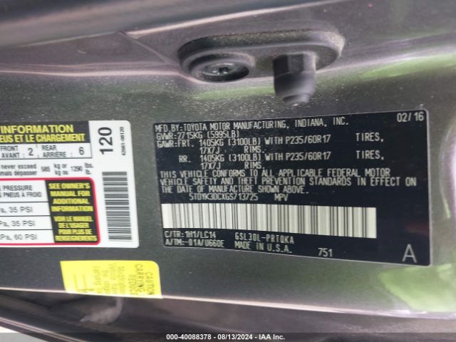 Photo 8 VIN: 5TDYK3DCXGS713725 - TOYOTA SIENNA 