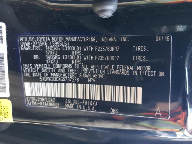 Photo 12 VIN: 5TDYK3DCXGS737278 - TOYOTA SIENNA XLE 