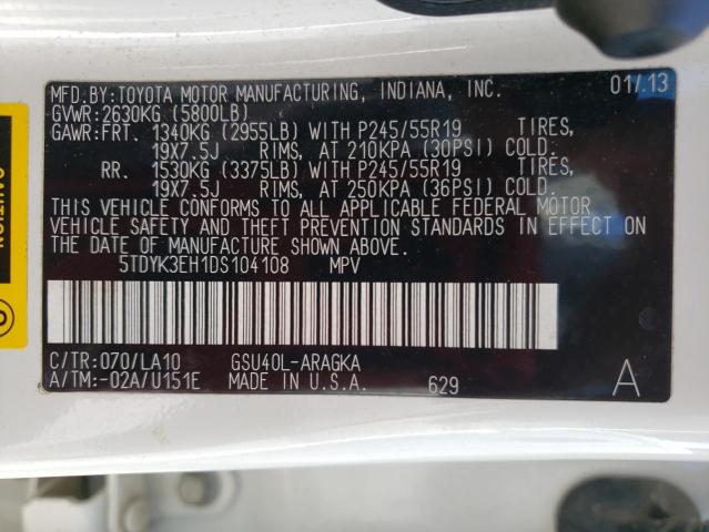 Photo 9 VIN: 5TDYK3EH1DS104108 - TOYOTA HIGHLANDER 