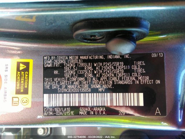 Photo 8 VIN: 5TDYK3EH2DS135058 - TOYOTA HIGHLANDER 