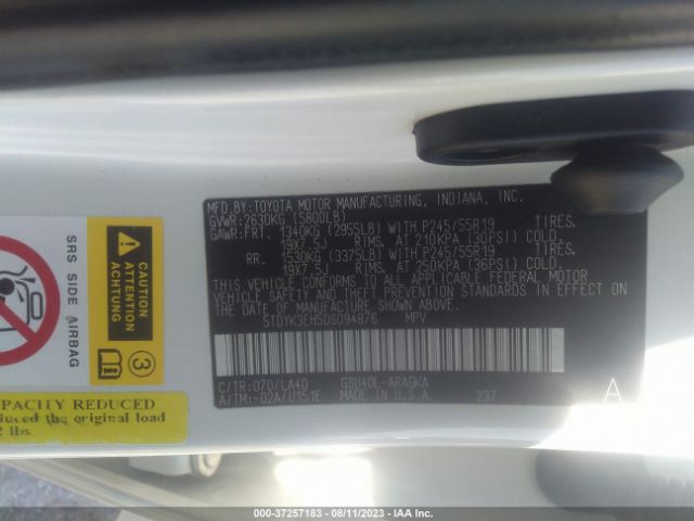 Photo 8 VIN: 5TDYK3EH5DS094876 - TOYOTA HIGHLANDER 