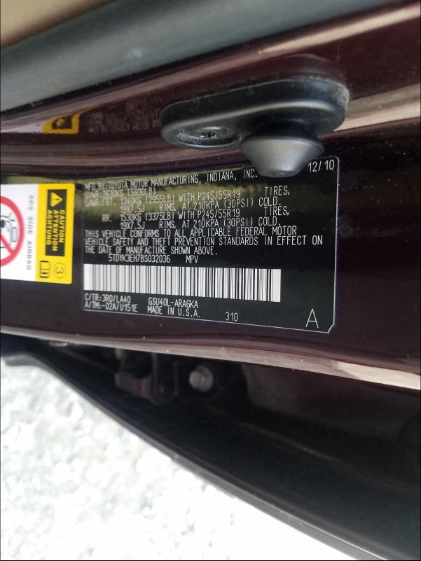 Photo 9 VIN: 5TDYK3EH7BS032036 - TOYOTA HIGHLANDER 