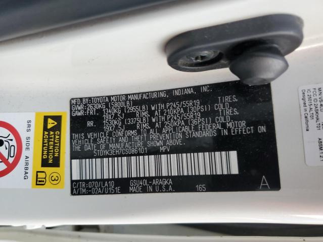 Photo 12 VIN: 5TDYK3EH7CS086101 - TOYOTA HIGHLANDER 