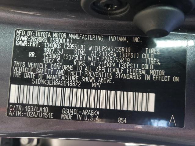 Photo 9 VIN: 5TDYK3EH8AS018872 - TOYOTA HIGHLANDER 