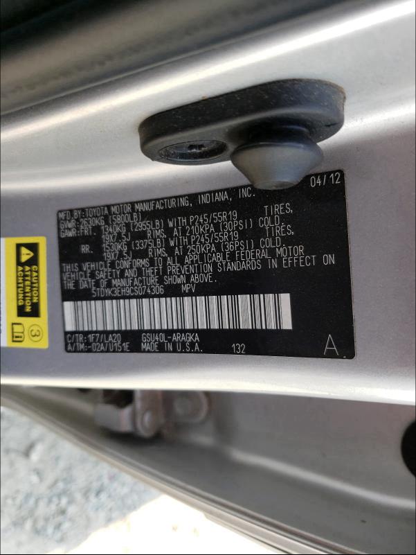 Photo 9 VIN: 5TDYK3EH9CS074306 - TOYOTA HIGHLANDER 