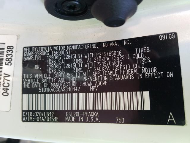 Photo 9 VIN: 5TDYK4CC0AS310142 - TOYOTA SIENNA XLE 