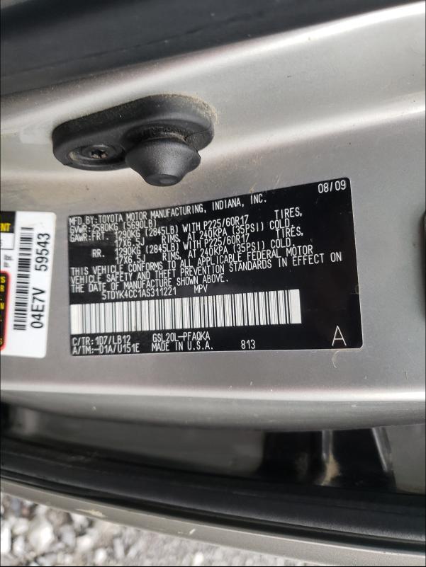 Photo 9 VIN: 5TDYK4CC1AS311221 - TOYOTA SIENNA XLE 