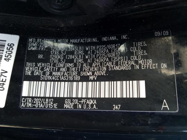 Photo 9 VIN: 5TDYK4CC1AS316189 - TOYOTA SIENNA XLE 