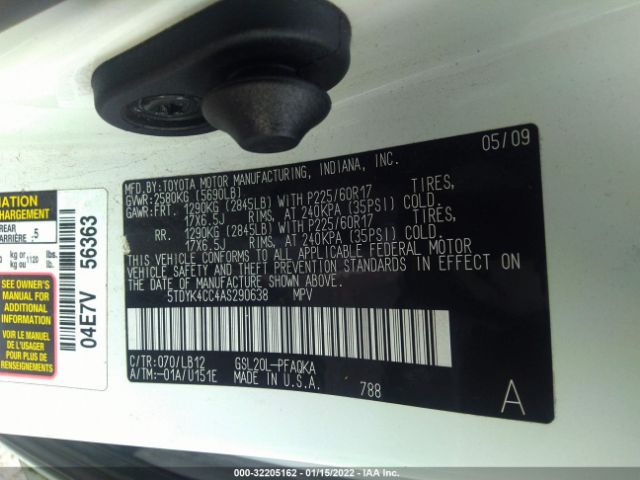 Photo 8 VIN: 5TDYK4CC4AS290638 - TOYOTA SIENNA 