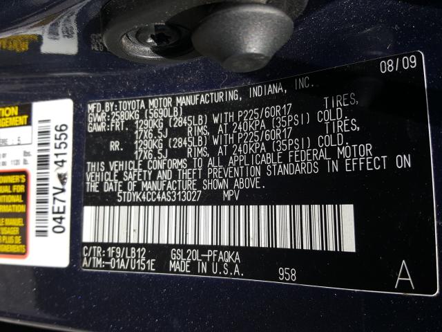 Photo 9 VIN: 5TDYK4CC4AS313027 - TOYOTA SIENNA XLE 