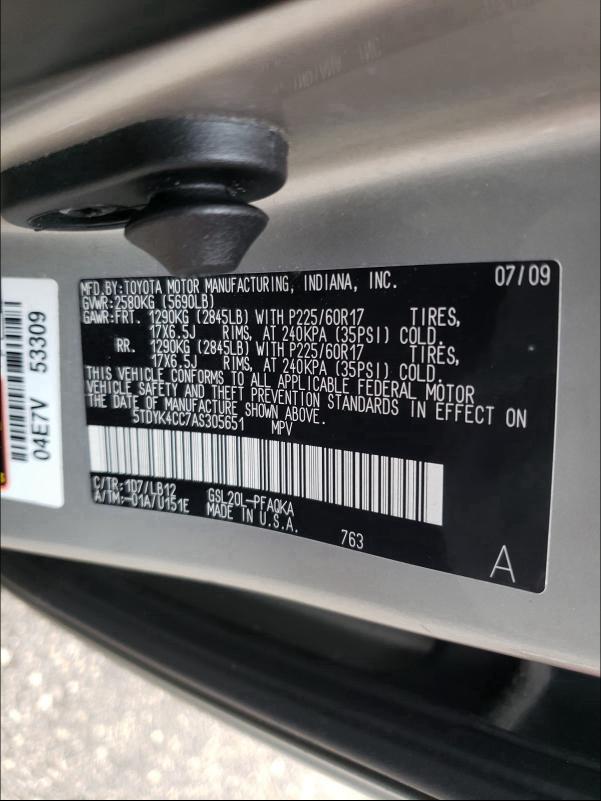 Photo 9 VIN: 5TDYK4CC7AS305651 - TOYOTA SIENNA XLE 