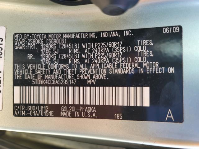 Photo 9 VIN: 5TDYK4CC8AS299147 - TOYOTA SIENNA XLE 