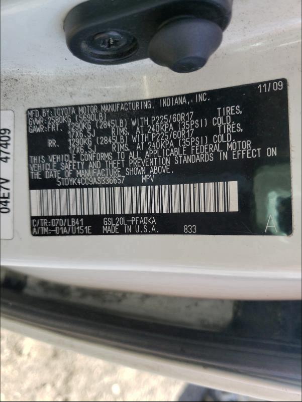 Photo 9 VIN: 5TDYK4CC9AS336657 - TOYOTA SIENNA XLE 