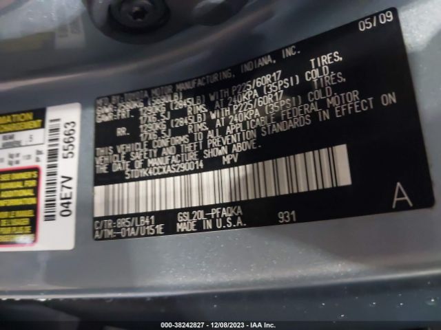 Photo 8 VIN: 5TDYK4CCXAS290014 - TOYOTA SIENNA 