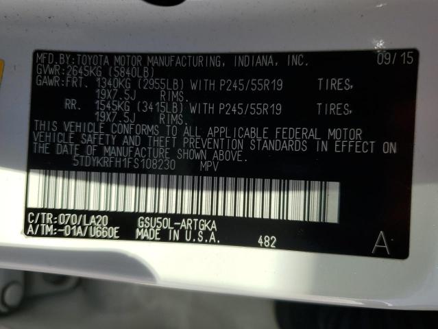 Photo 12 VIN: 5TDYKRFH1FS108230 - TOYOTA HIGHLANDER 