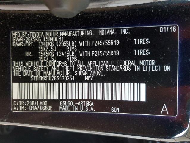 Photo 12 VIN: 5TDYKRFH2GS130254 - TOYOTA HIGHLANDER 