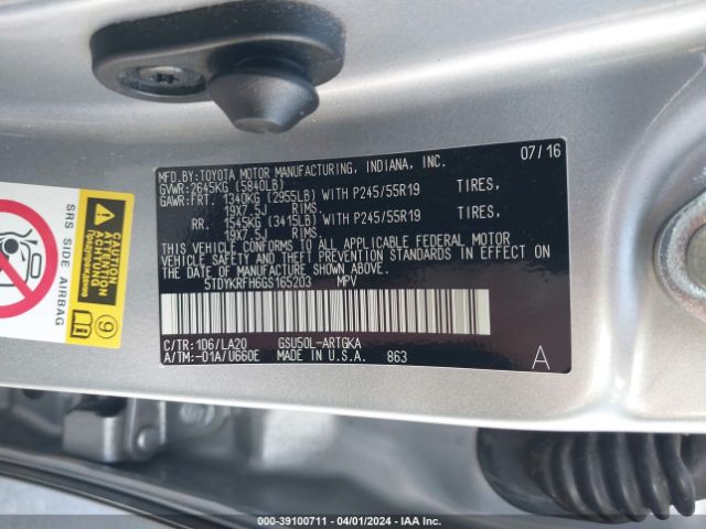 Photo 8 VIN: 5TDYKRFH6GS165203 - TOYOTA HIGHLANDER 