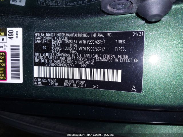 Photo 8 VIN: 5TDYRKEC0MS021747 - TOYOTA SIENNA 