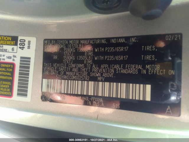 Photo 8 VIN: 5TDYRKEC0MS025782 - TOYOTA SIENNA 