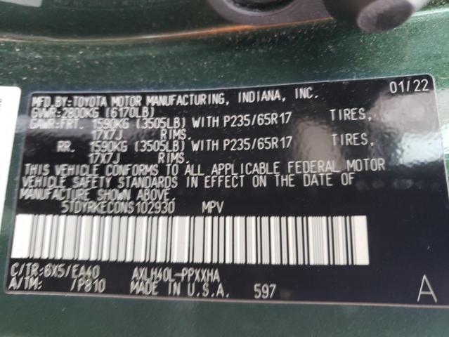 Photo 12 VIN: 5TDYRKEC0NS102930 - TOYOTA SIENNA XLE 