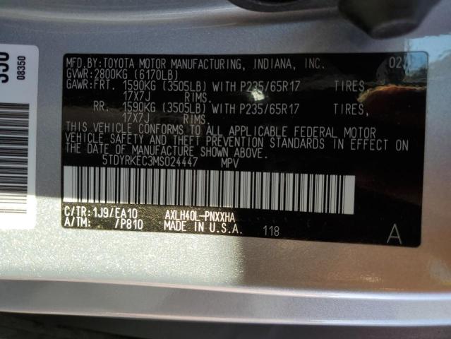 Photo 9 VIN: 5TDYRKEC3MS024447 - TOYOTA SIENNA XLE 