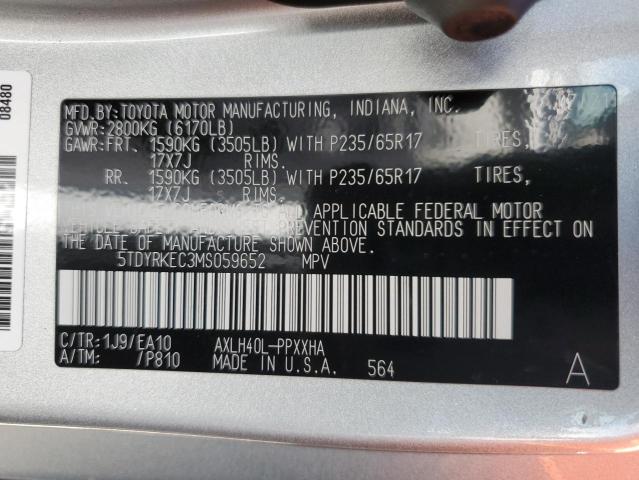 Photo 13 VIN: 5TDYRKEC3MS059652 - TOYOTA SIENNA XLE 