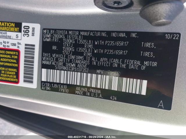 Photo 8 VIN: 5TDYRKEC3PS137352 - TOYOTA SIENNA 