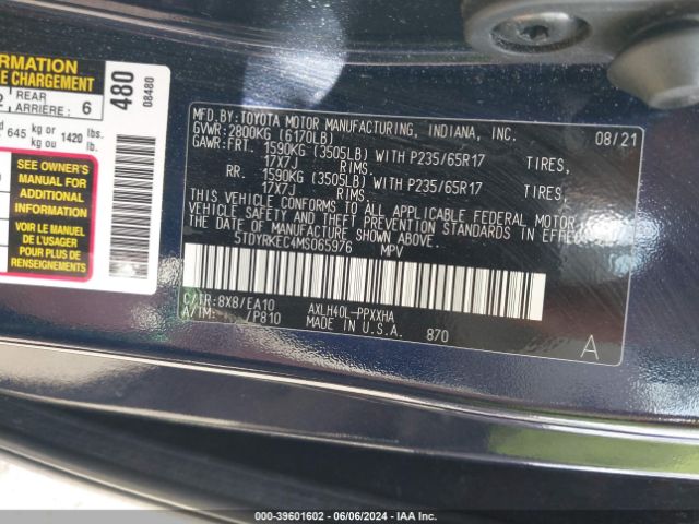 Photo 8 VIN: 5TDYRKEC4MS065976 - TOYOTA SIENNA 