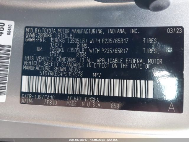 Photo 8 VIN: 5TDYRKEC4PS154578 - TOYOTA SIENNA 