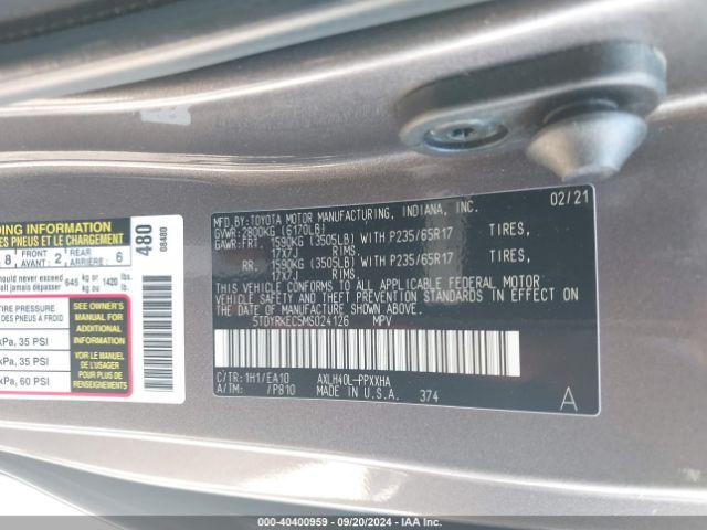 Photo 8 VIN: 5TDYRKEC5MS024126 - TOYOTA SIENNA 