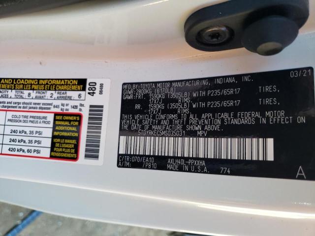 Photo 9 VIN: 5TDYRKEC5MS035031 - TOYOTA SIENNA XLE 