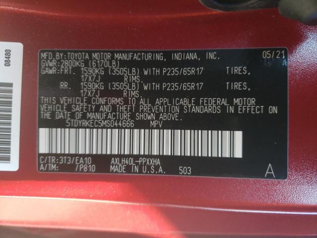 Photo 9 VIN: 5TDYRKEC5MS044666 - TOYOTA SIENNA XLE 