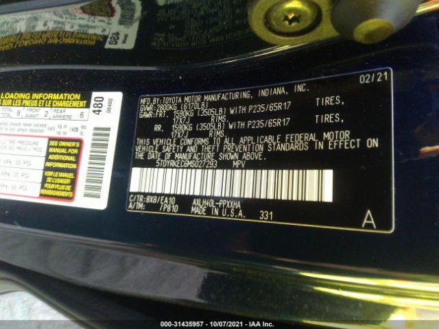 Photo 8 VIN: 5TDYRKEC6MS027293 - TOYOTA SIENNA 