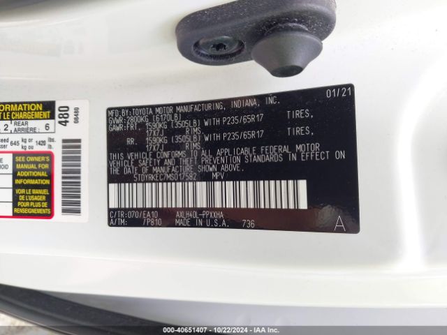 Photo 8 VIN: 5TDYRKEC7MS017582 - TOYOTA SIENNA 