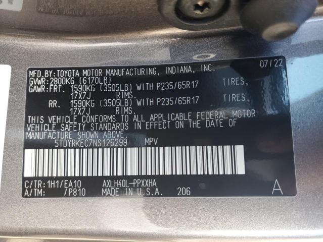 Photo 9 VIN: 5TDYRKEC7NS126299 - TOYOTA SIENNA XLE 