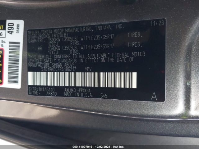 Photo 8 VIN: 5TDYRKEC7RS186217 - TOYOTA SIENNA 