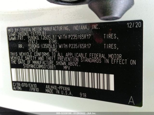 Photo 8 VIN: 5TDYRKEC8MS013881 - TOYOTA SIENNA 