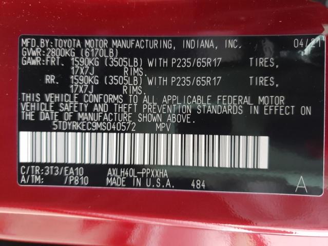 Photo 9 VIN: 5TDYRKEC9MS040572 - TOYOTA SIENNA XLE 