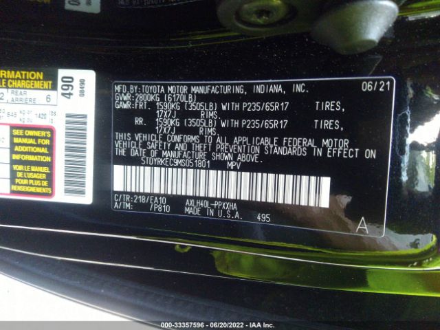 Photo 8 VIN: 5TDYRKEC9MS051801 - TOYOTA SIENNA 