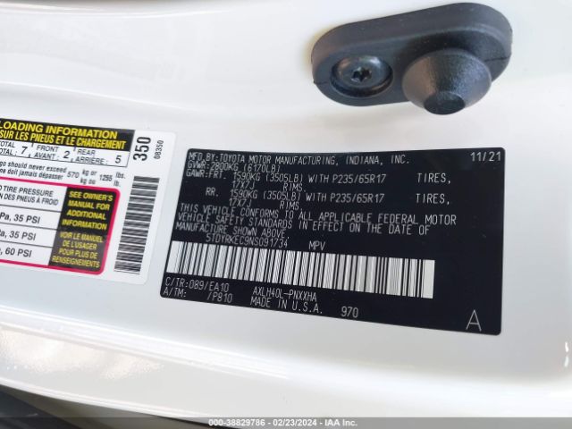 Photo 8 VIN: 5TDYRKEC9NS091734 - TOYOTA SIENNA 