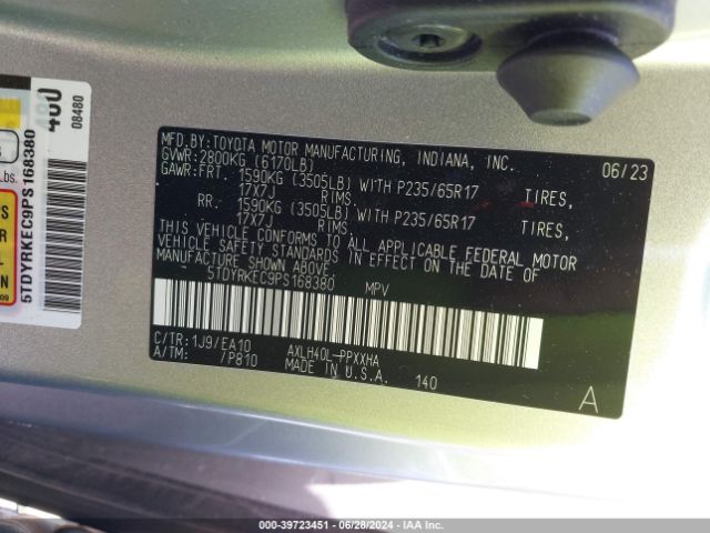 Photo 8 VIN: 5TDYRKEC9PS168380 - TOYOTA SIENNA 