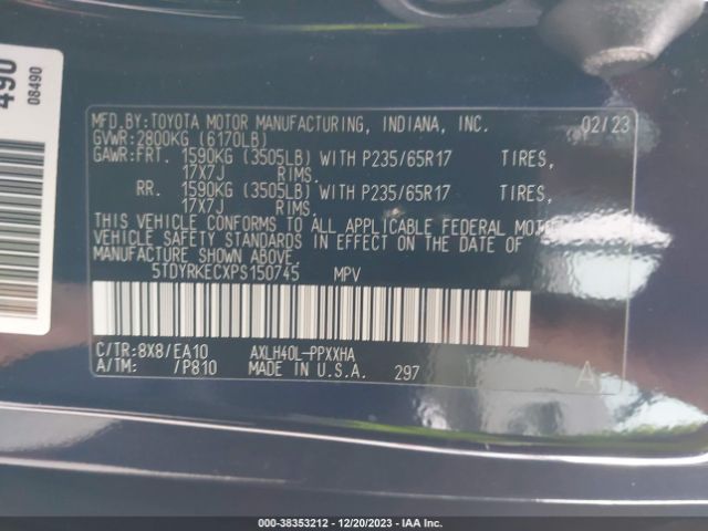 Photo 8 VIN: 5TDYRKECXPS150745 - TOYOTA SIENNA 