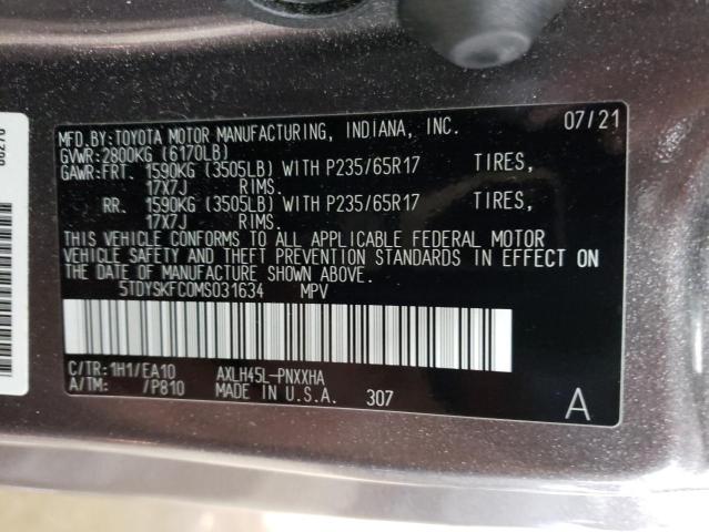 Photo 12 VIN: 5TDYSKFC0MS031634 - TOYOTA SIENNA XLE 