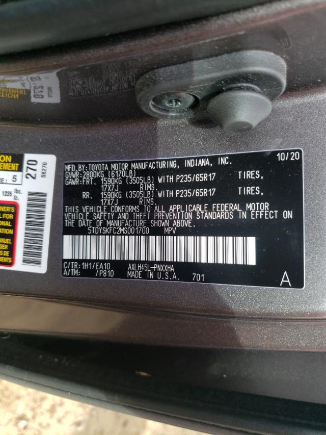 Photo 9 VIN: 5TDYSKFC2MS001700 - TOYOTA SIENNA XLE 