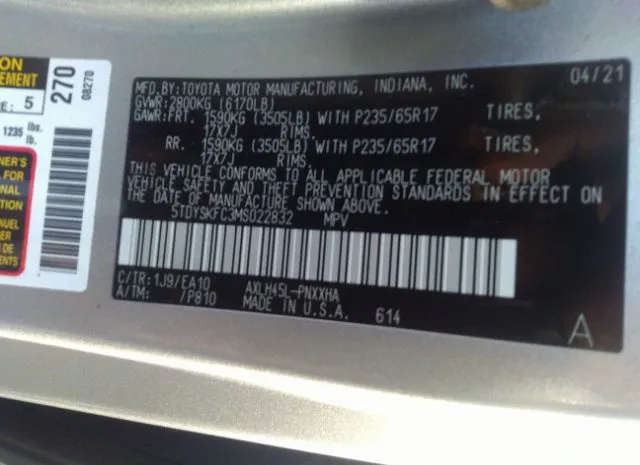 Photo 8 VIN: 5TDYSKFC3MS022832 - TOYOTA SIENNA 