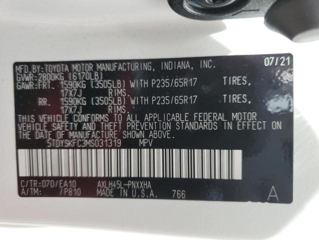 Photo 13 VIN: 5TDYSKFC3MS031319 - TOYOTA SIENNA XLE 