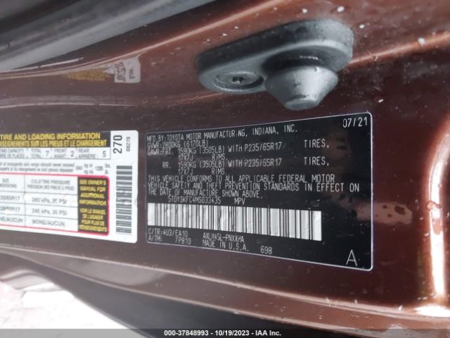 Photo 8 VIN: 5TDYSKFC4MS033435 - TOYOTA SIENNA 